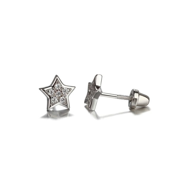 Sterling Silver Kid’s Star CZ Screw-Back Earrings