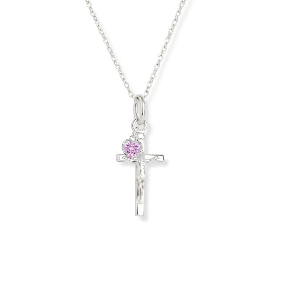 Sacred Sacrifice Children’s Crucifix Necklace with Cubic Zirconia Birthstone