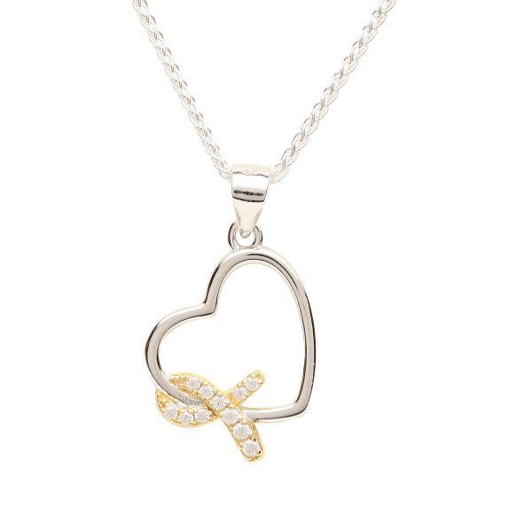 Sterling Silver Heart “Never Give up – You are Loved” Cancer Survivor and Awareness Ribbon Necklace