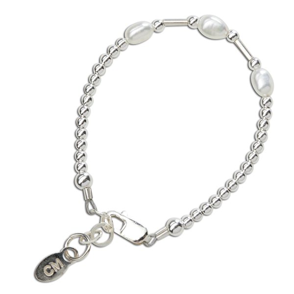 Sterling Silver Freshwater Rice Pearl Baby Bracelet for Girls