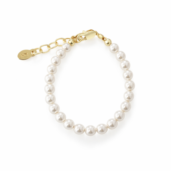 Audrey-14K Gold-Plated Pearl Bracelet with Simulated Pearls for Babies, Toddlers and Little Girls