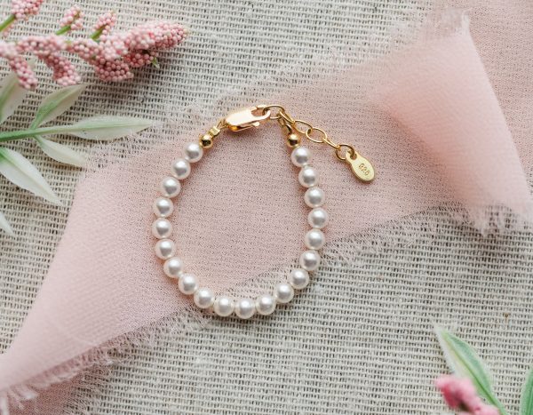 Audrey-14K Gold-Plated Pearl Bracelet with Simulated Pearls for Babies, Toddlers and Little Girls