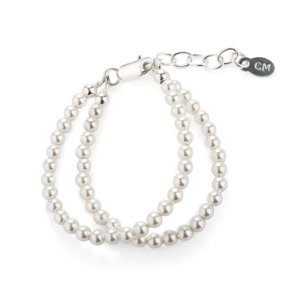 Sterling Silver Double-Strand Simulated Pearl Bracelet for Kids and Little Girls