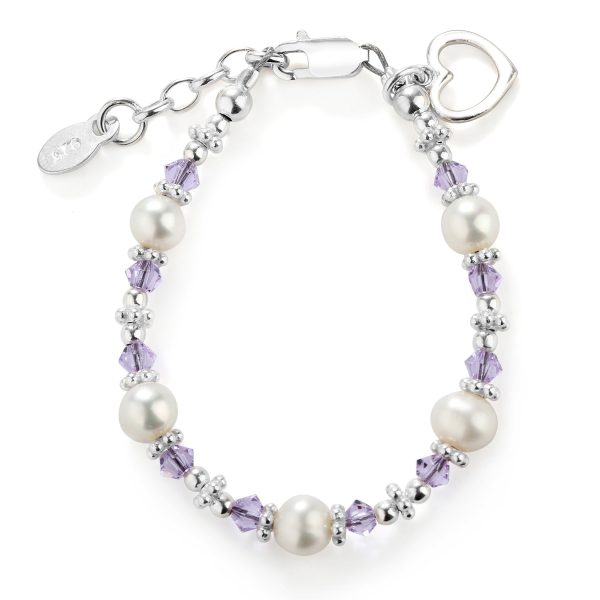 Sterling Silver Baby Bracelet with Pearls and Lavender Crystals, Toddler and Little Girls Jewelry