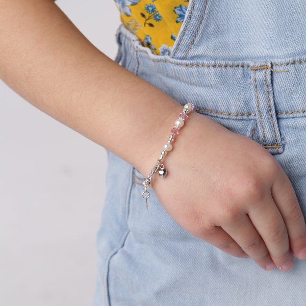 Sterling Silver Pearl & Pink Heart Bracelet for Newborn Infant Baby Girl Gift, Toddlers, or Little Girls