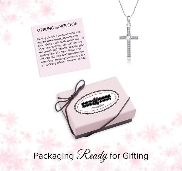 Sterling Silver Children’s Cross CZ Necklace with Open Heart