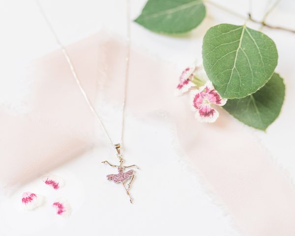 Children’s Sterling Silver Ballerina Necklace with Pink Austrian Crystals for Toddlers, Little Girls Dance Team Recital Gift, Ballet Jewelry