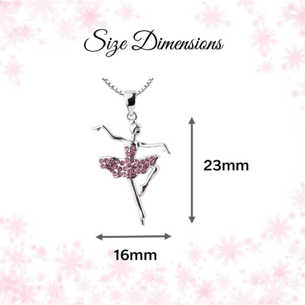 Children’s Sterling Silver Ballerina Necklace with Pink Austrian Crystals for Toddlers, Little Girls Dance Team Recital Gift, Ballet Jewelry