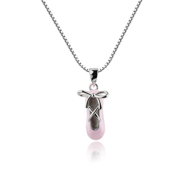 Children’s Sterling Silver Pink Ballet Slipper Necklace for Kids and Girls