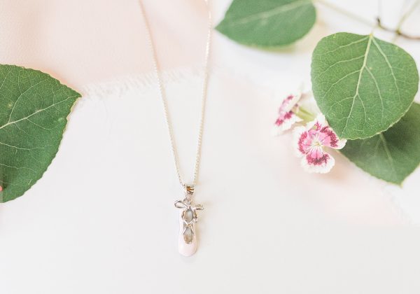 Children’s Sterling Silver Pink Ballet Slipper Necklace for Kids and Girls