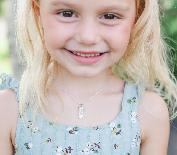 Children’s Sterling Silver Pink Ballet Slipper Necklace for Kids and Girls