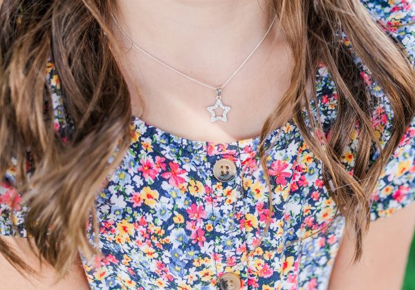Children’s Sterling Silver Hollow Star Necklace with CZ’s