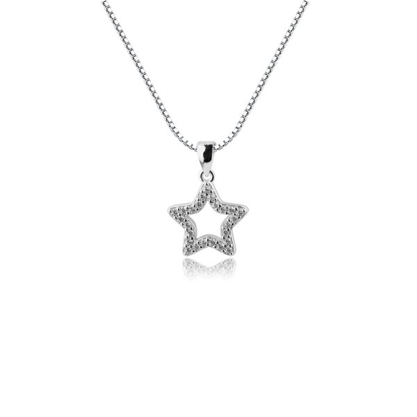Children’s Sterling Silver Hollow Star Necklace with CZ’s