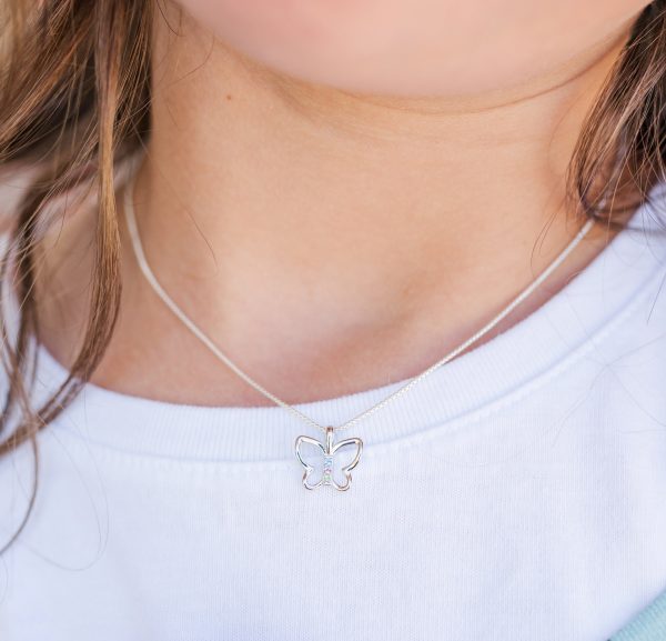 Girls Sterling Silver Butterfly Necklace with Multi-Colored CZ’s