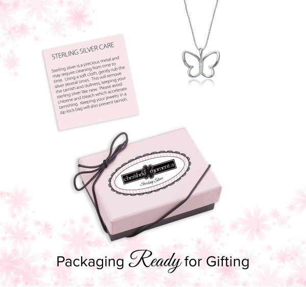 Girls Sterling Silver Butterfly Necklace with Multi-Colored CZ’s