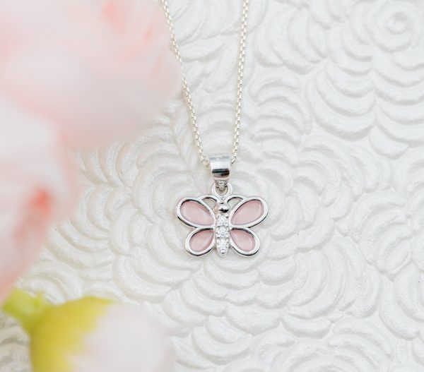 Children’s Pink Butterfly Earrings with Cubic Zirconias
