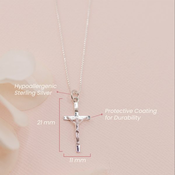 Sacred Sacrifice Children’s Crucifix Necklace with Cubic Zirconia Birthstone