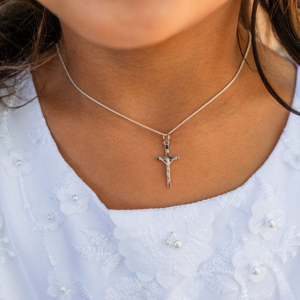 Sacred Sacrifice Children’s Crucifix Necklace with Cubic Zirconia Birthstone
