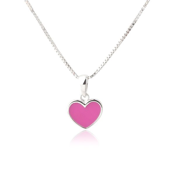 Children’s 14K Silver or Gold-Plated Fuchsia Pink Heart Necklace for Girls & Kids