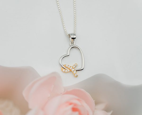 Sterling Silver Heart “Never Give up – You are Loved” Cancer Survivor and Awareness Ribbon Necklace