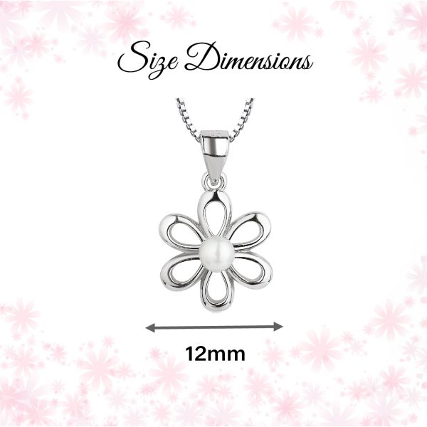 Sterling Silver Daisy Necklace with White Pearl for Girls