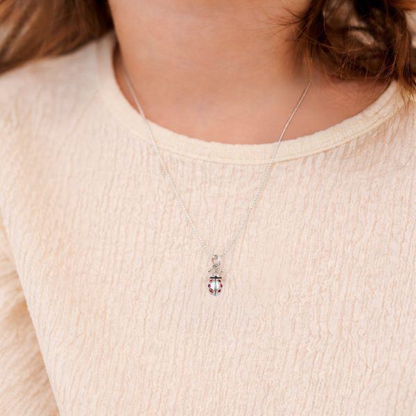Pink or Red Ladybug Necklace for Little Girls