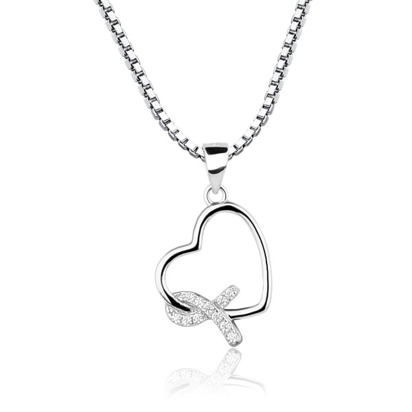 Sterling Silver Heart “Never Give up – You are Loved” Cancer Survivor and Awareness Ribbon Necklace