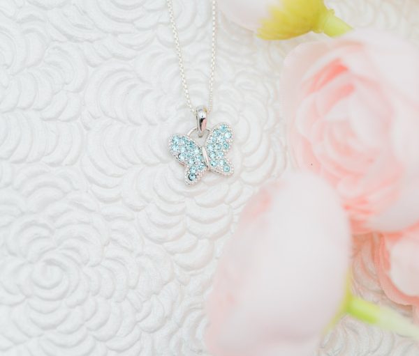 Sterling Silver Butterfly Birthstone Necklace for Little Girls