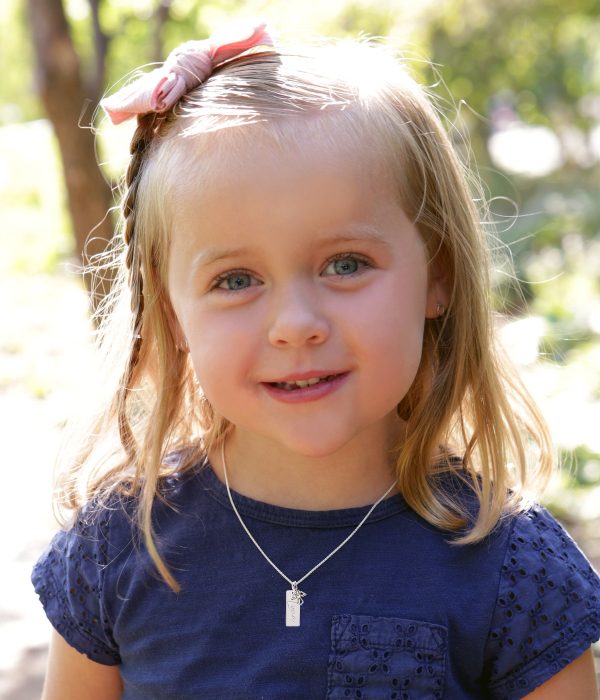 Sterling Silver Bar Necklace with Angel Charm for Kids