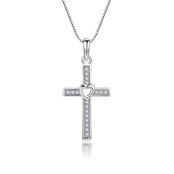Sterling Silver Children’s Cross CZ Necklace with Open Heart