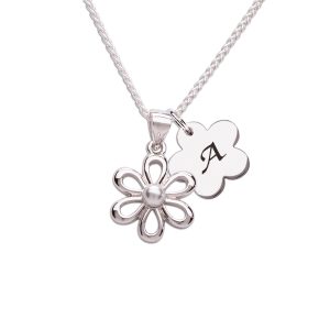 Sterling Silver Daisy Necklace with White Pearl for Girls