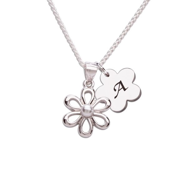 Sterling Silver Daisy Necklace with White Pearl for Girls