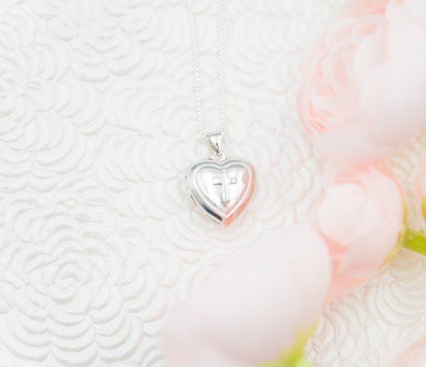Sterling Silver Children’s Heart Locket with Cross