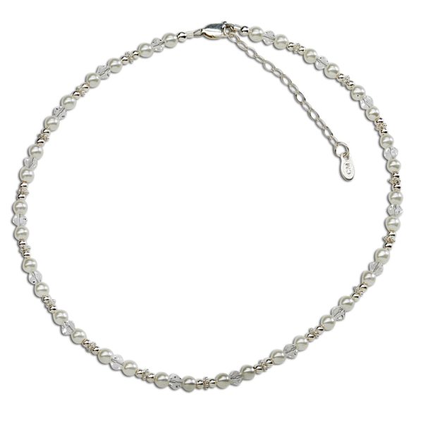 Sterling Silver LDS Baptism Necklace with Pearl and Crystals (6-12 years)