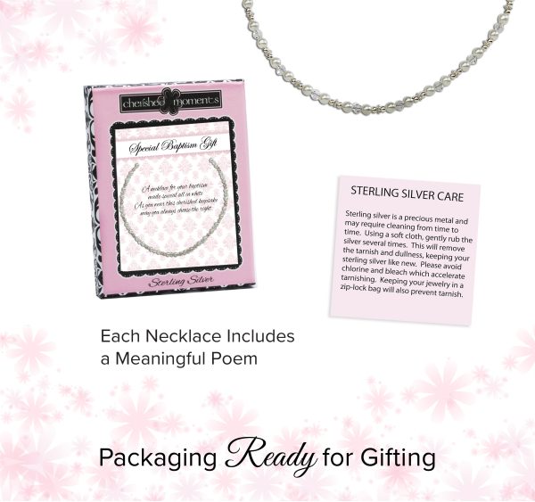 Sterling Silver LDS Baptism Necklace with Pearl and Crystals (6-12 years)