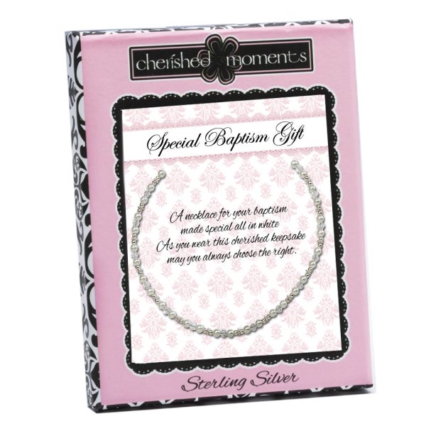 Sterling Silver LDS Baptism Necklace with Pearl and Crystals (6-12 years)