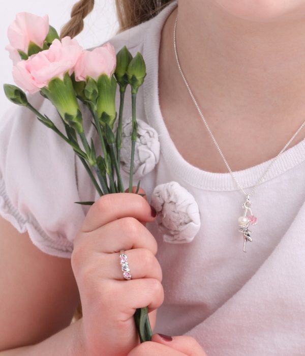 Sterling Silver Baby Ring with Twisted Band and Triple CZ Stones for Girls