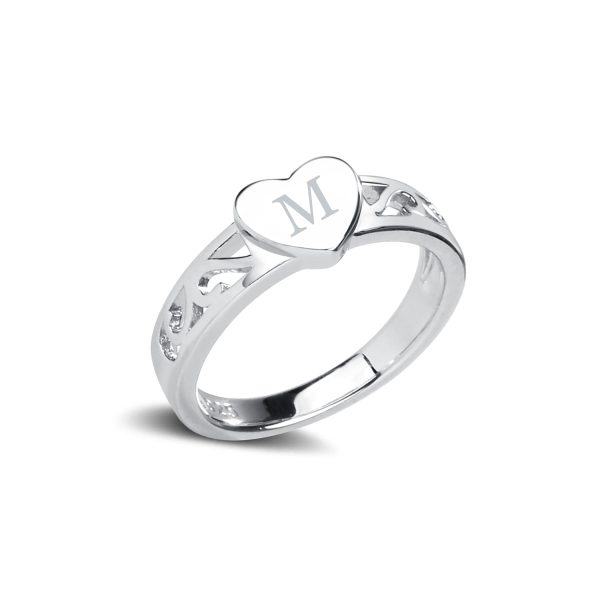 Sterling Silver Personalized Baby Heart Ring – Engraved Initial Heart Ring