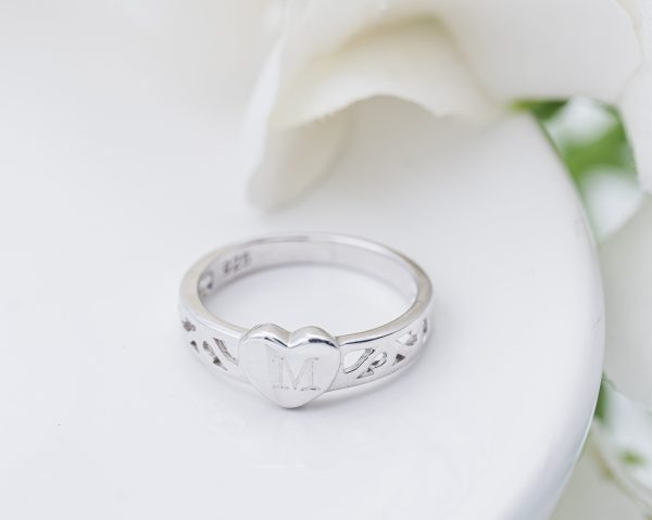 Sterling Silver Personalized Baby Heart Ring – Engraved Initial Heart Ring