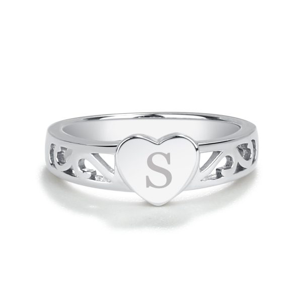 Sterling Silver Personalized Baby Heart Ring – Engraved Initial Heart Ring
