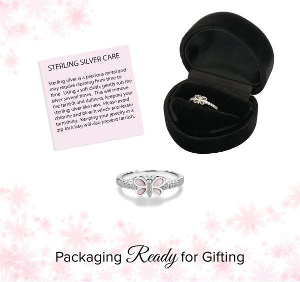 Sterling Silver Pink Butterfly Ring with CZs for Kids