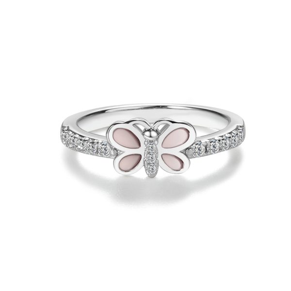 Sterling Silver Pink Butterfly Ring with CZs for Kids