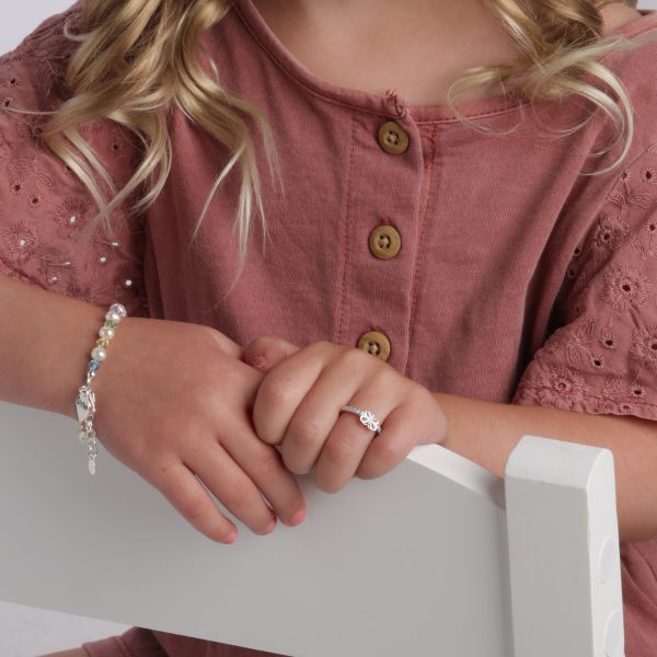 Sterling Silver Pink Butterfly Ring with CZs for Kids