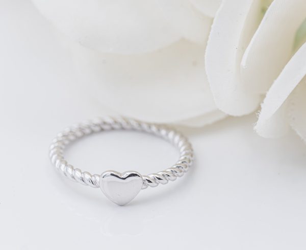 Sterling Silver Girl’s Twisted Rope Ring with Silver Heart