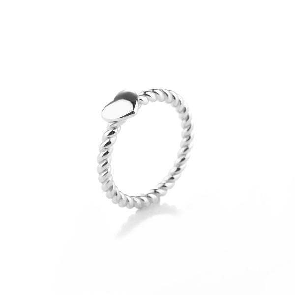 Sterling Silver Girl’s Twisted Rope Ring with Silver Heart