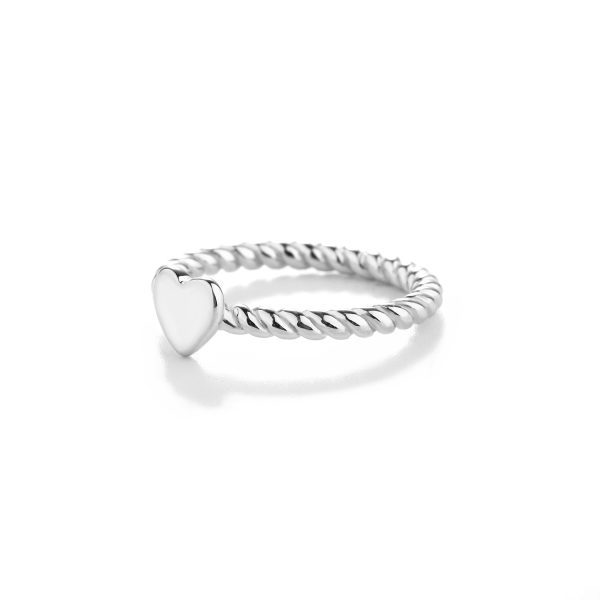 Sterling Silver Girl’s Twisted Rope Ring with Silver Heart