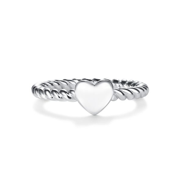 Sterling Silver Girl’s Twisted Rope Ring with Silver Heart