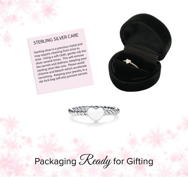 Sterling Silver Girl’s Twisted Rope Ring with Silver Heart