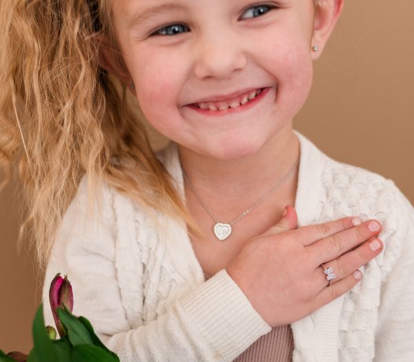 Sterling Silver Pink Butterfly Ring with CZs for Kids