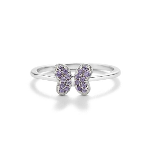 Sterling Silver Pink Butterfly Ring with CZs for Kids